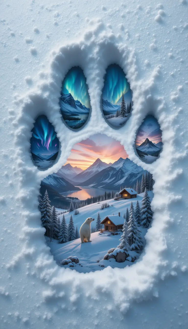 Bear Paw Print Revealing Dreamlike Winter Landscapes
