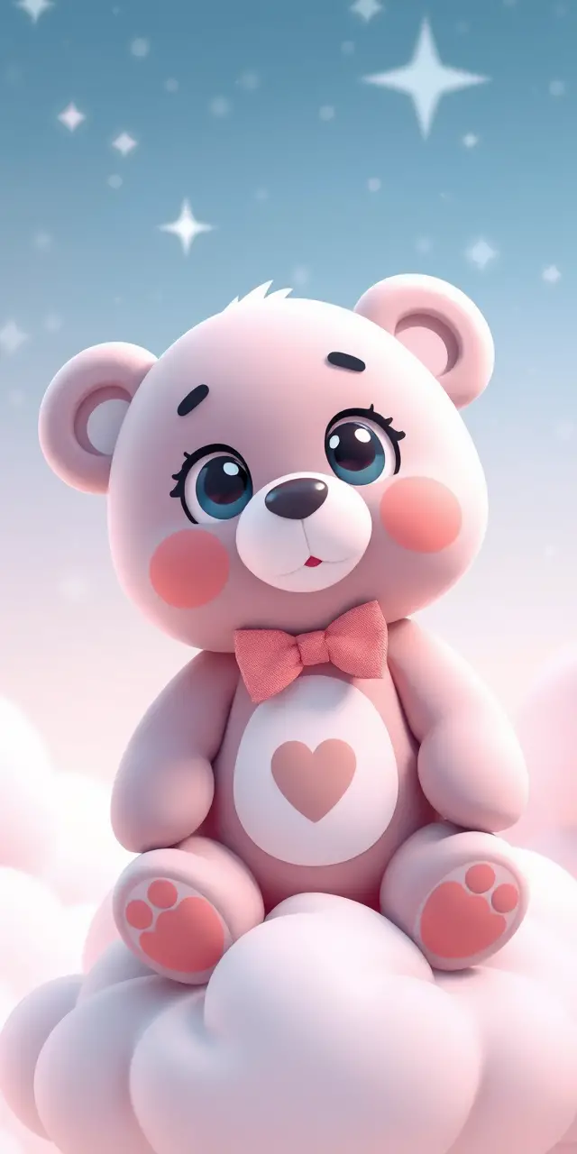 Cute 3D bear sitting on a fluffy cloud
