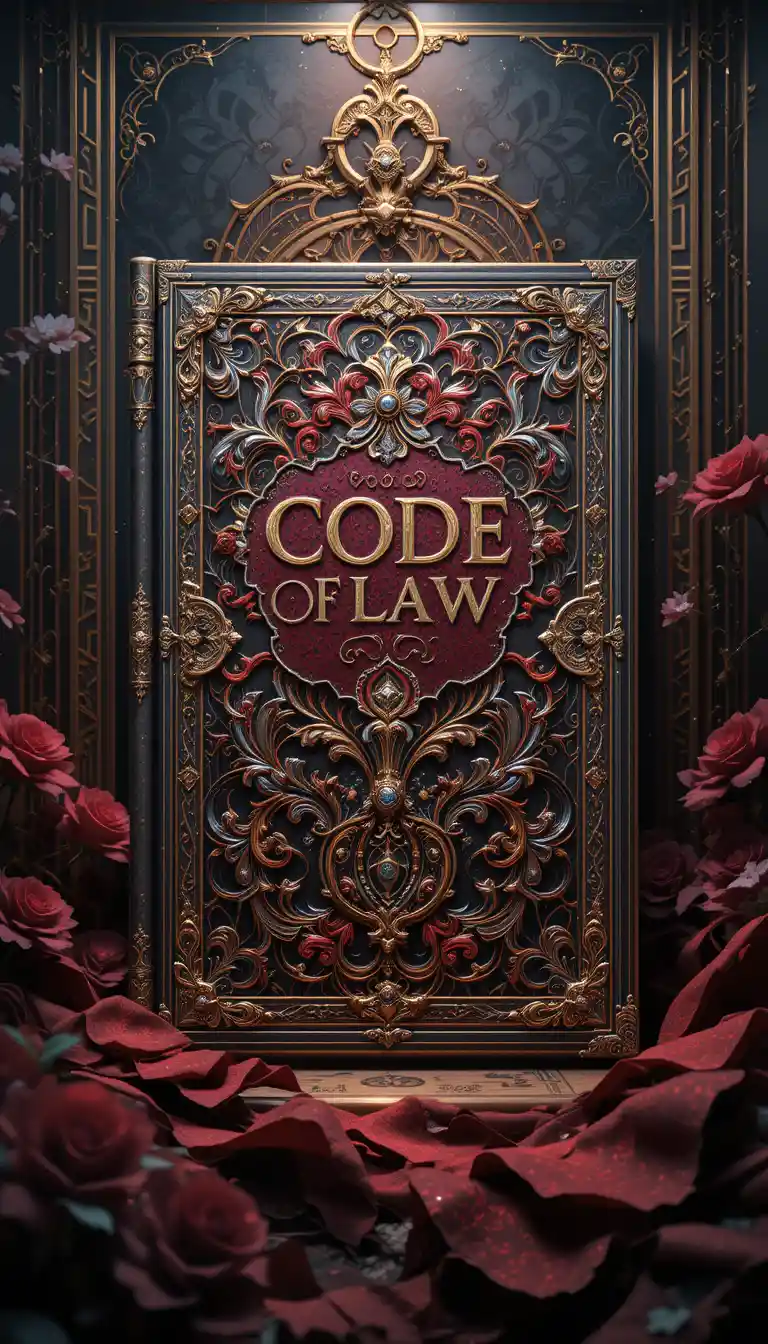 Luxurious digital illustration of an ornate legal code document