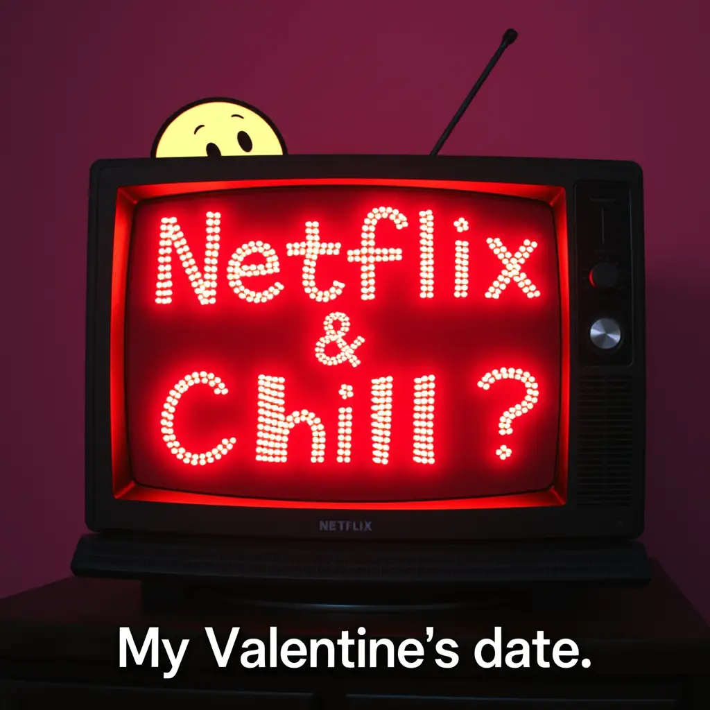 Glowing vaporwave tv with playful ghost valentine message
