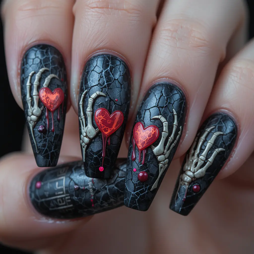 Gothic cursed valentines coffin nail art design