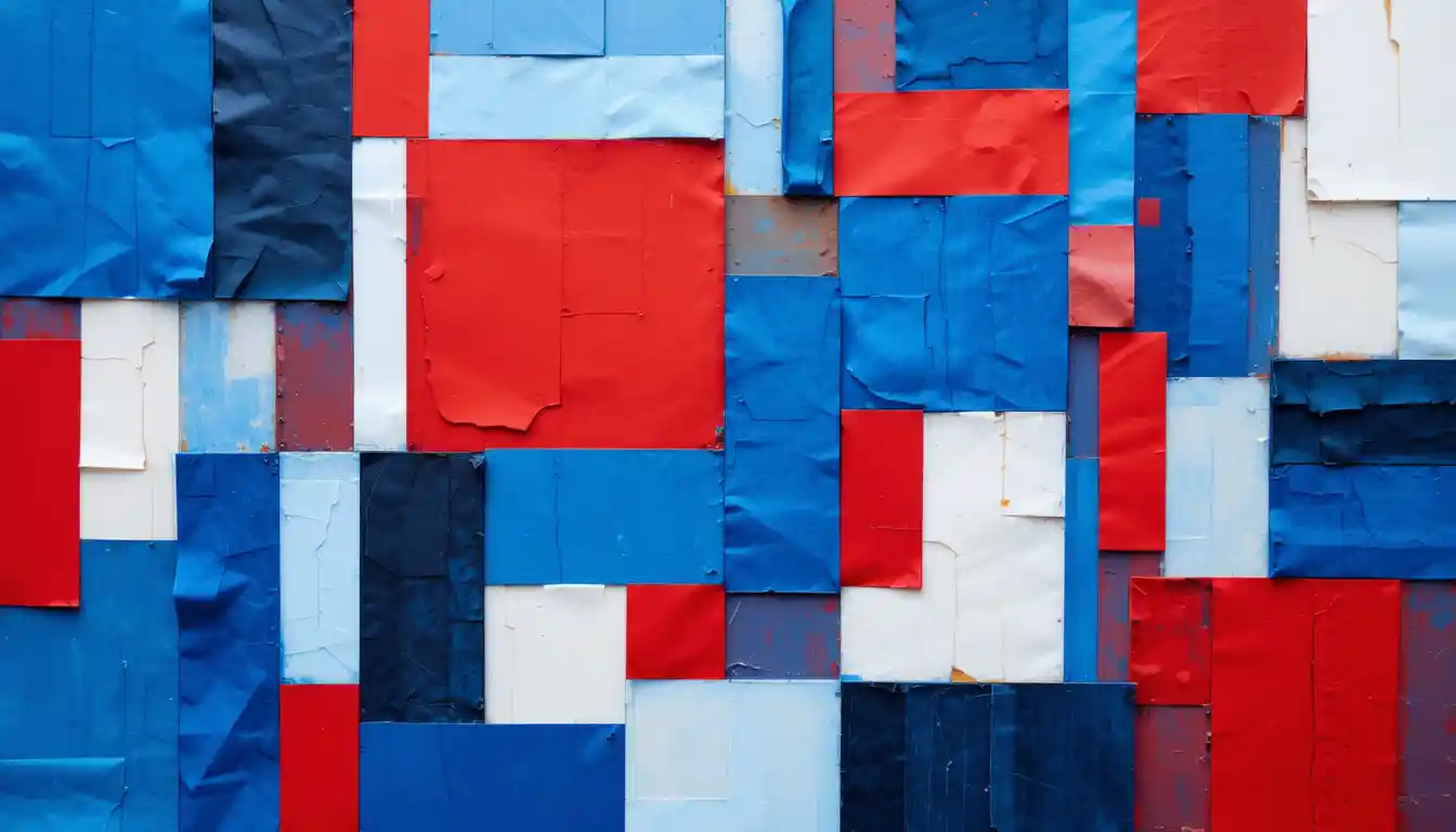 Abstrakte Papiercollage aus farbenfrohen geometrischen Rechtecken