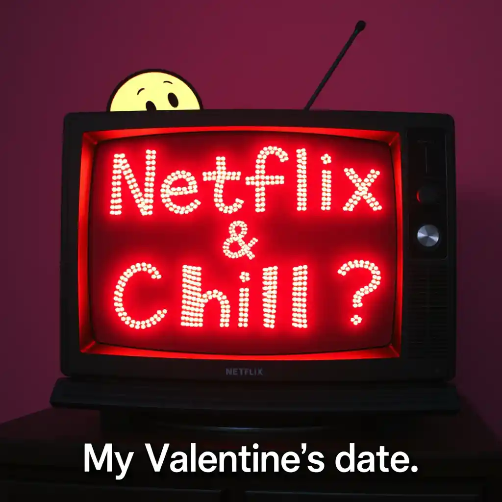 Glowing vaporwave tv with playful ghost valentine message