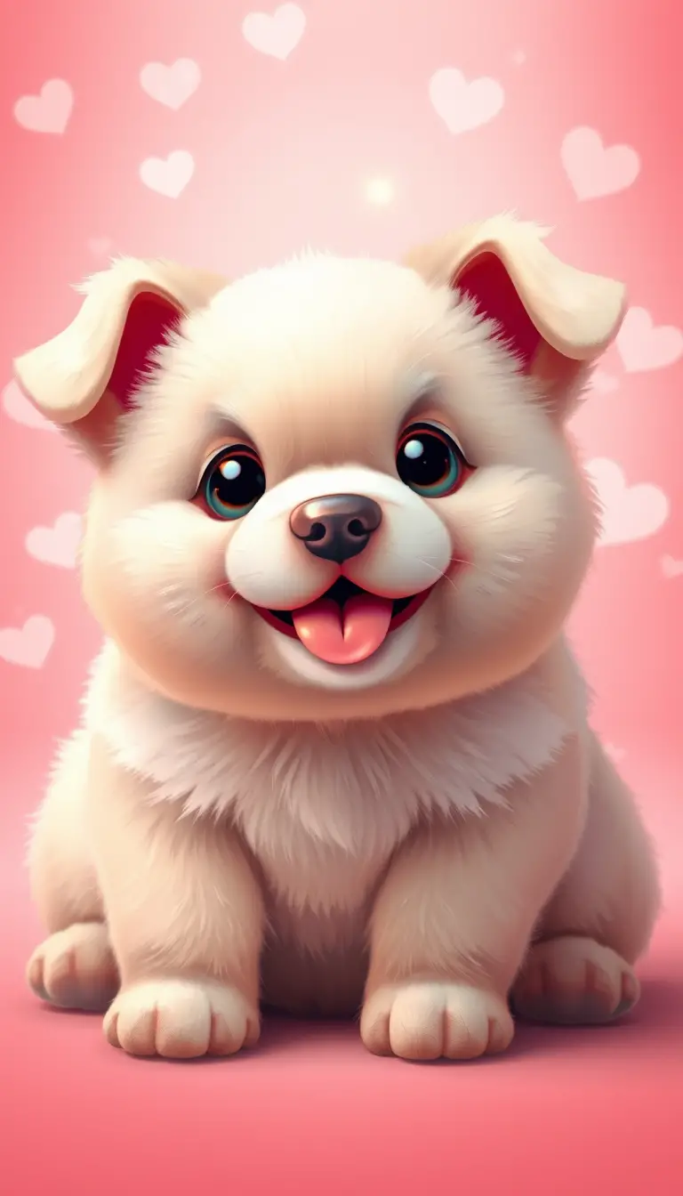 Cute chubby puppy illustration with hearts and sparkles