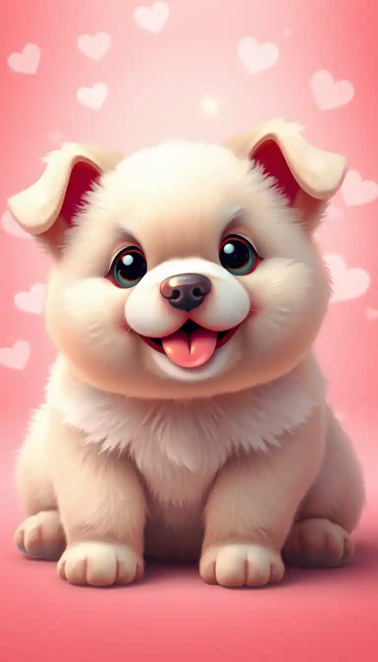 Dolce illustrazione di cagnolino paffuto con cuori e scintille