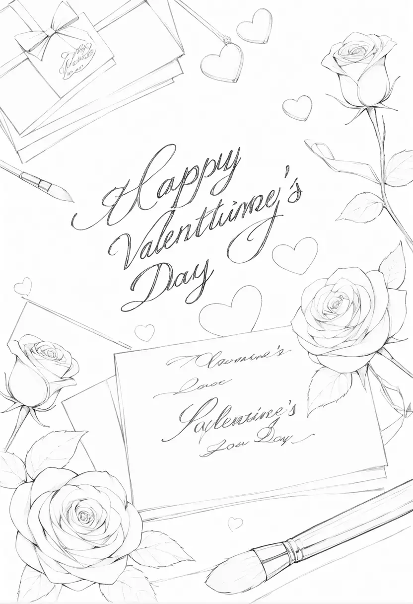 Watercolor roses with love letters and valentine message