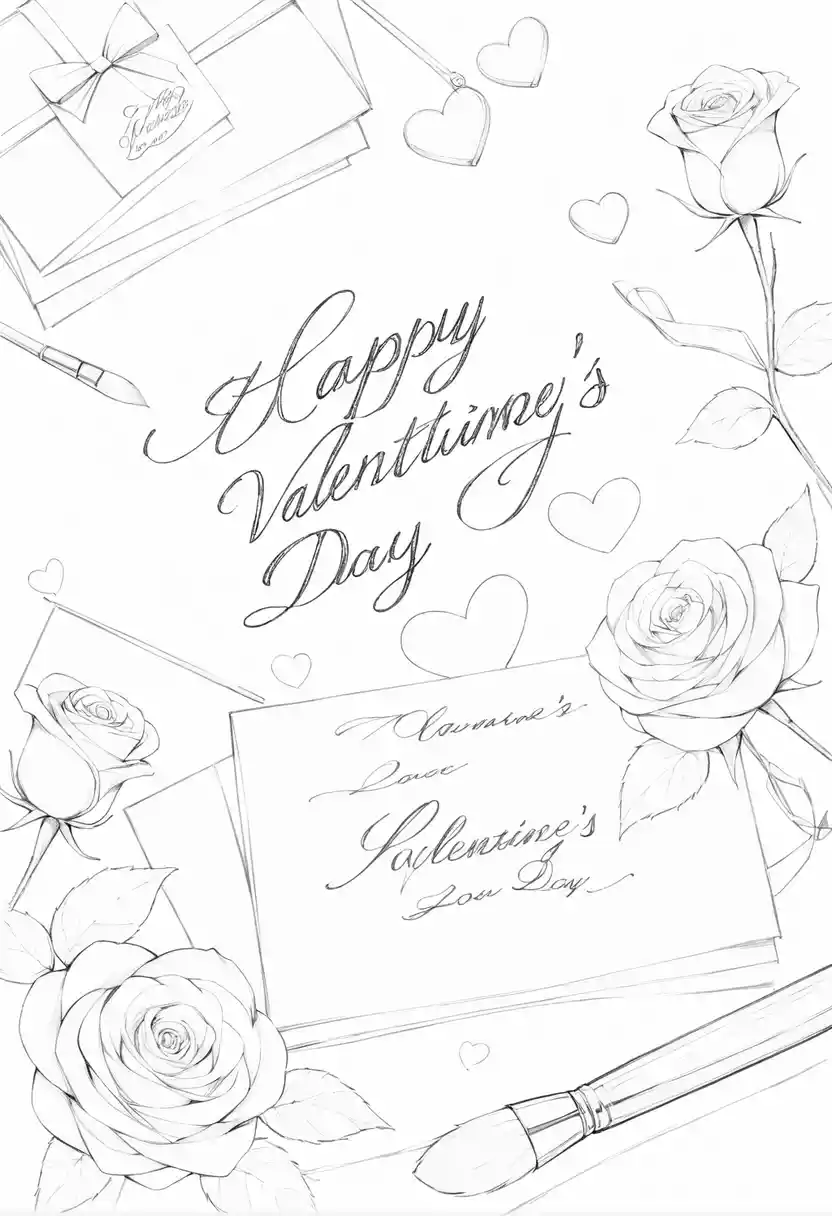 Rosas em aquarela com cartas de amor e mensagem de Dia dos Namorados