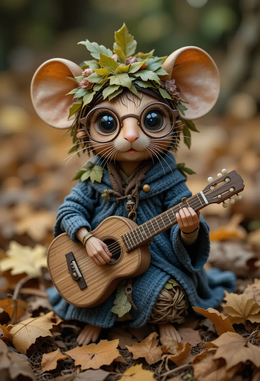 Whimsical Forest Mouse Playing A Wooden Guitar