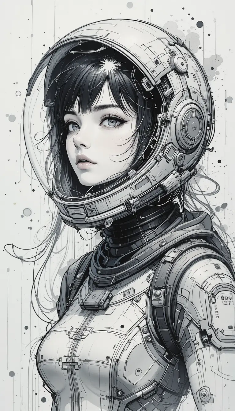 Futuristic anime woman in a detailed astronaut helmet