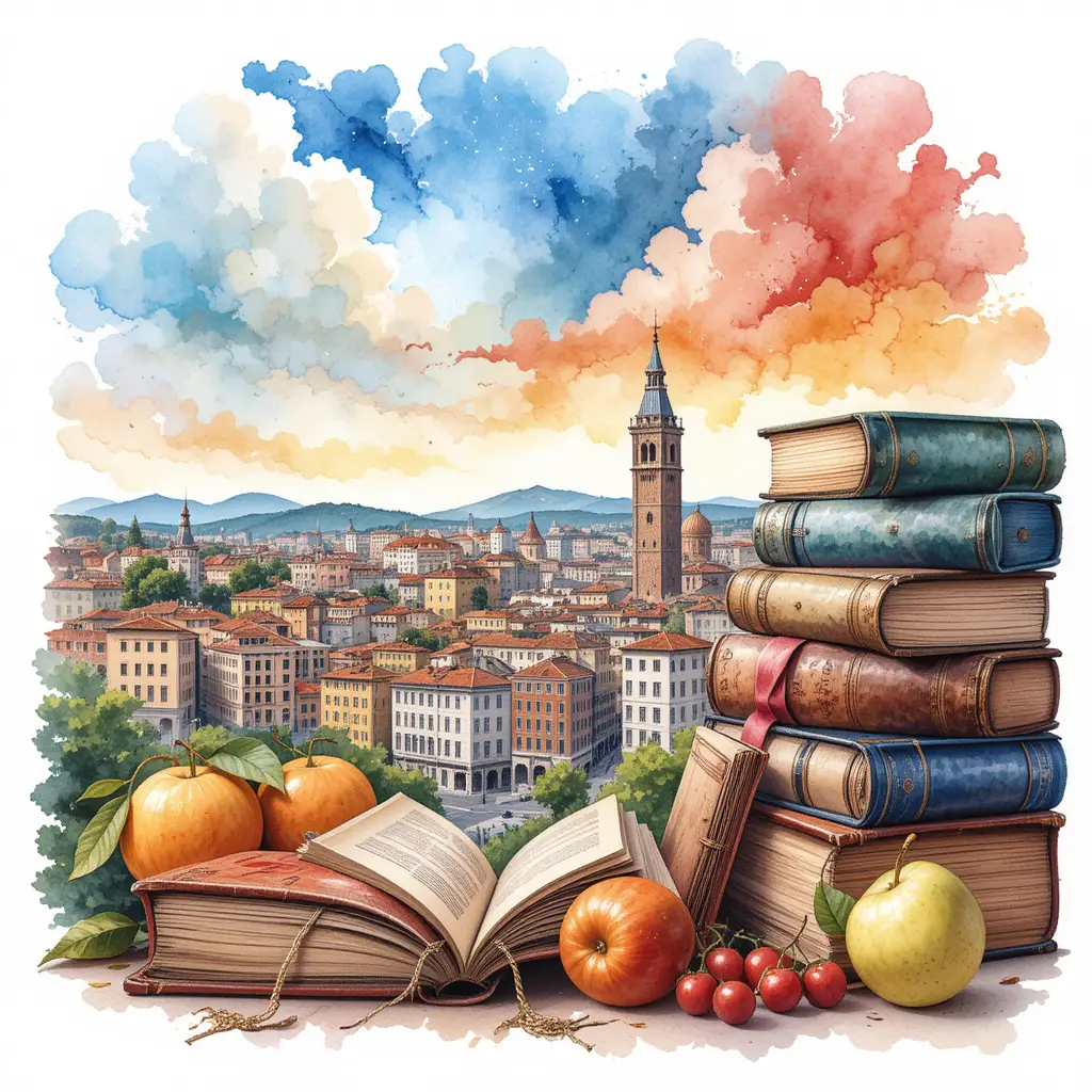 Watercolor illustration of vintage books on white background