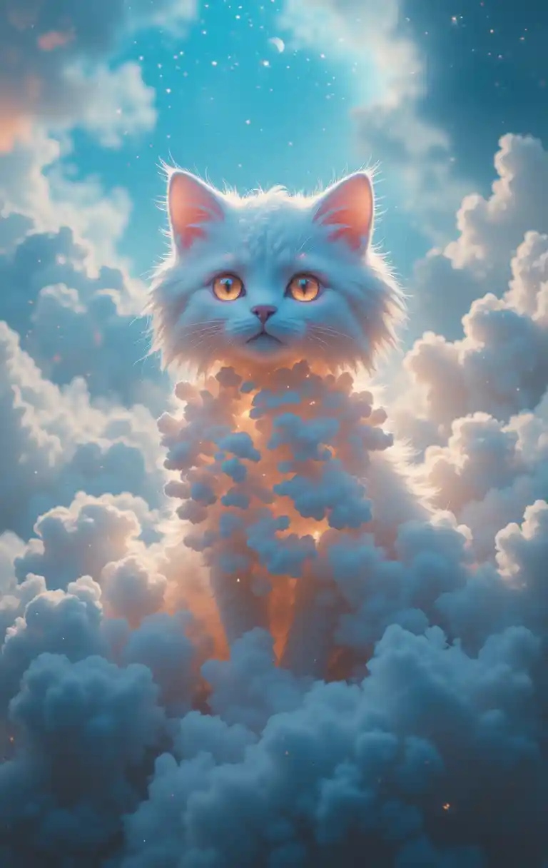 Cloud cat drifting in a soft moonlit dreamscape