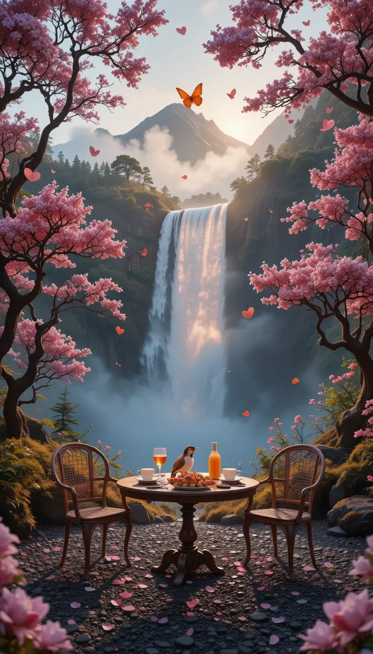 Romantic Enchanted Forest Filled With Blooming Heart Flowers