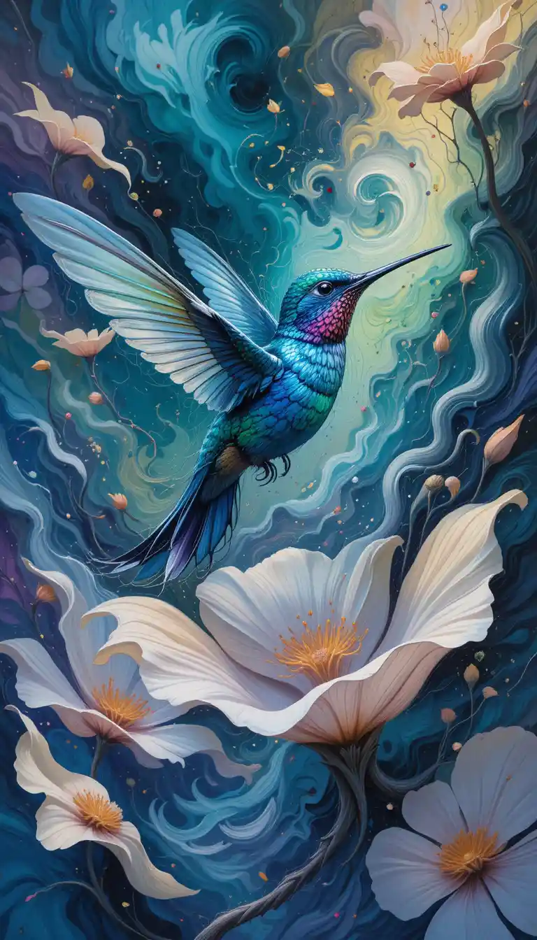 Colibri dans un tourbillon de peinture colorée abstraite