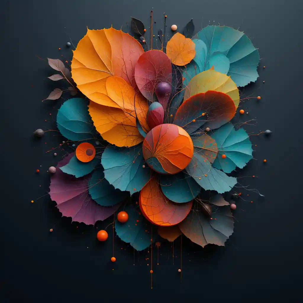 Arte abstrata com símbolos da tabela periódica em cores vibrantes