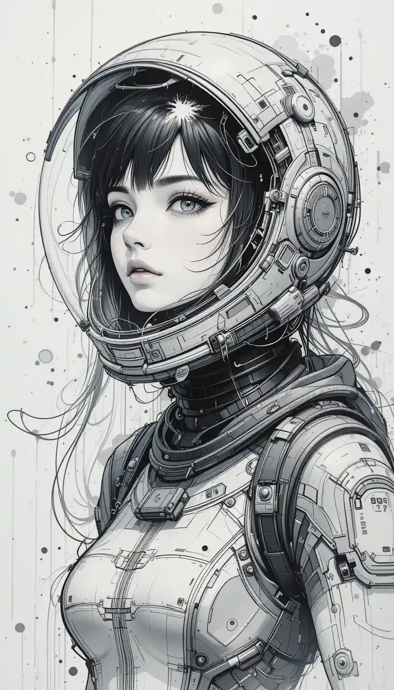Futuristic anime woman in a detailed astronaut helmet