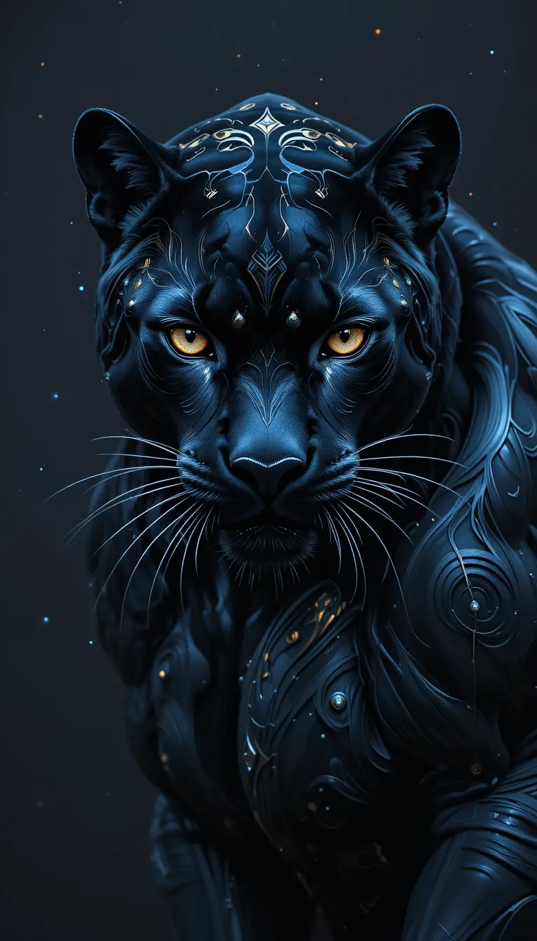 Majestic black panther illustration with glowing golden eyes