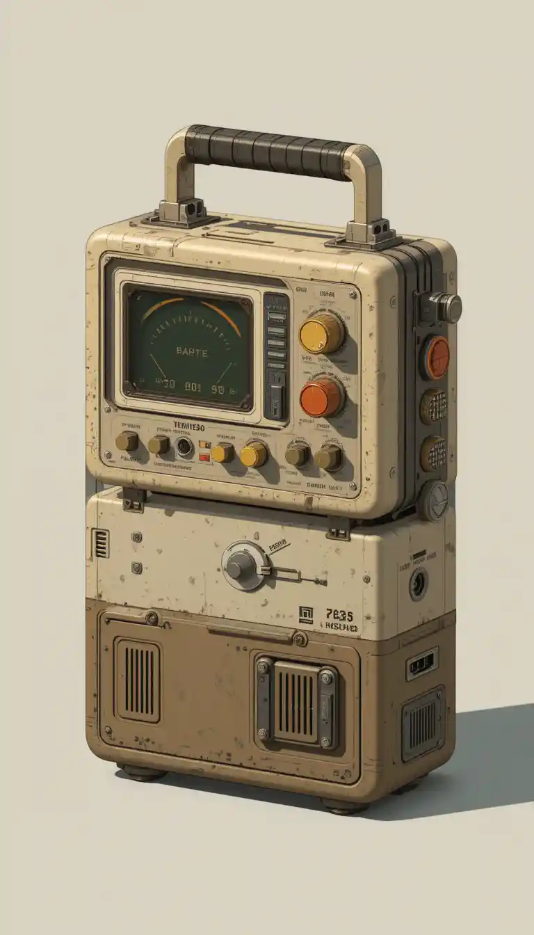 Anime technical illustration of vintage anomaly detection device