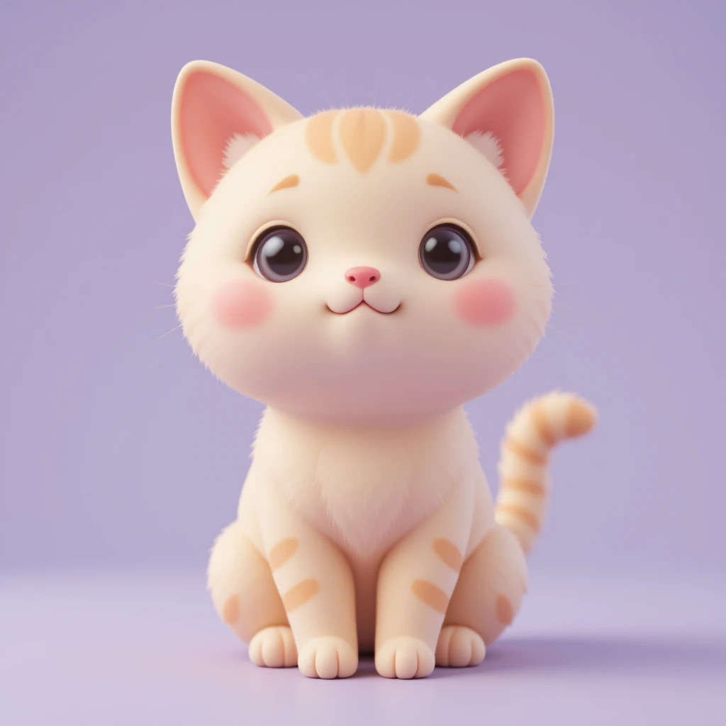 Gatito 3D en tonos pastel sobre fondo lila suave