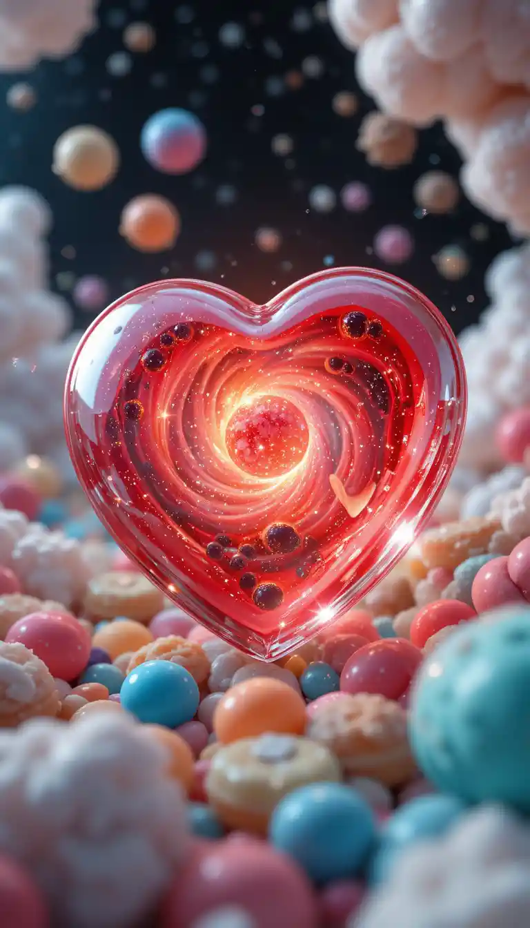 Romantic candy planet with heart shaped cosmic lollipop