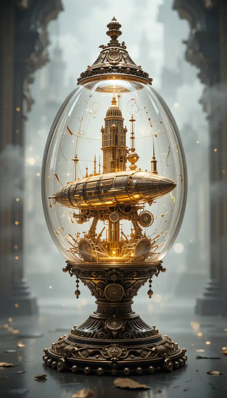 Spaceship encased in ornate crystal lamp illustration