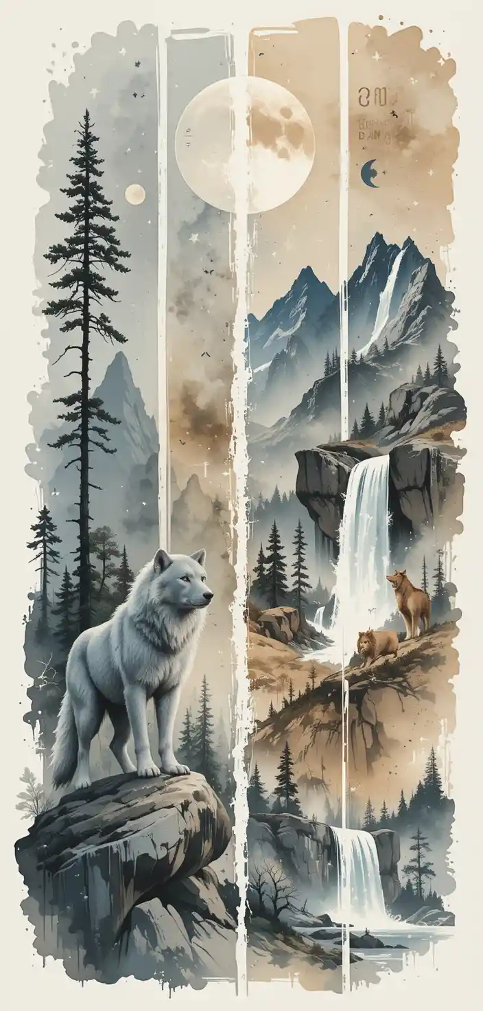Watercolor wild animals in a vertical collage design