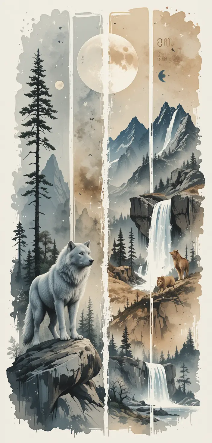 Watercolor wild animals in a vertical collage design