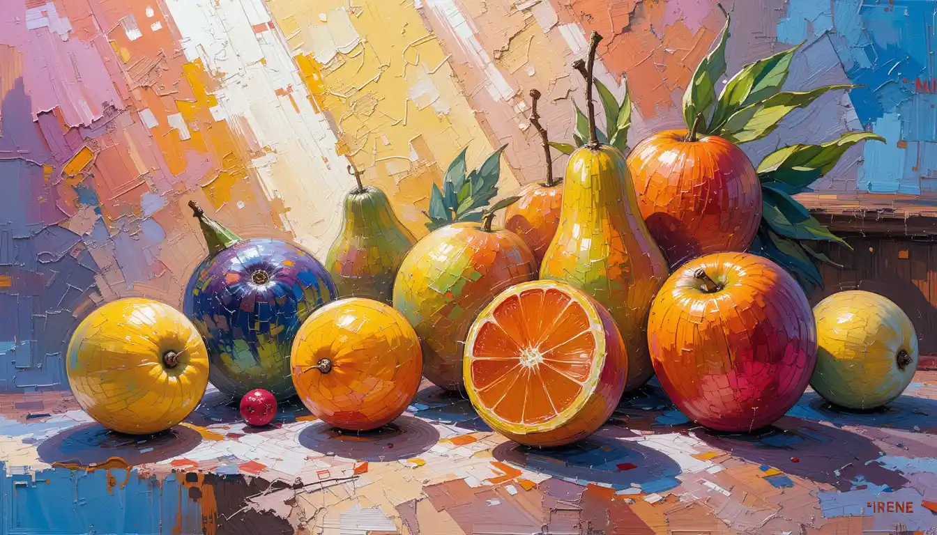 Colorful oil painting still life of fresh fruits