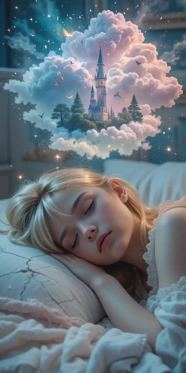 Retrato onírico de doble exposición de una niña dormida