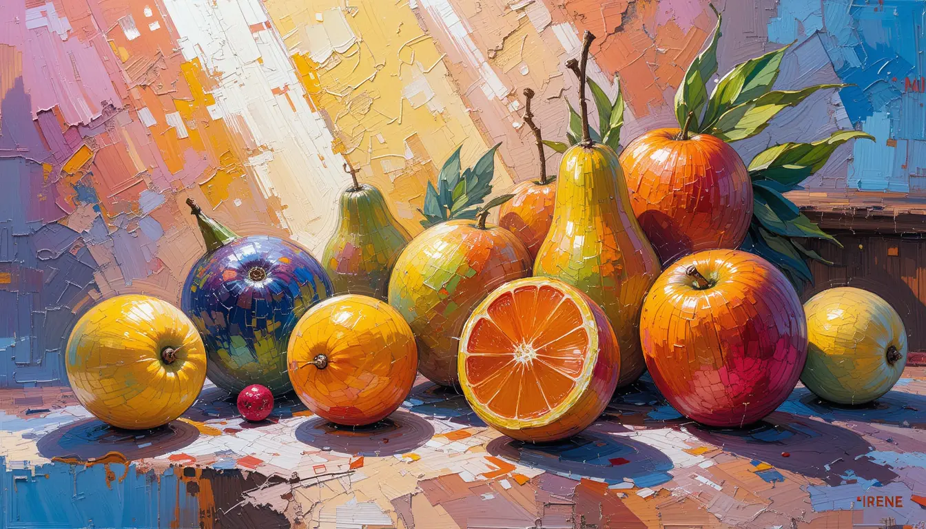 Colorful oil painting still life of fresh fruits