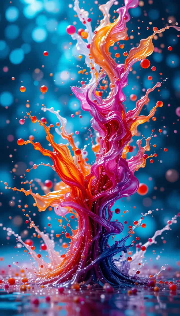 Dynamic abstract liquids and objects with water splash bokeh