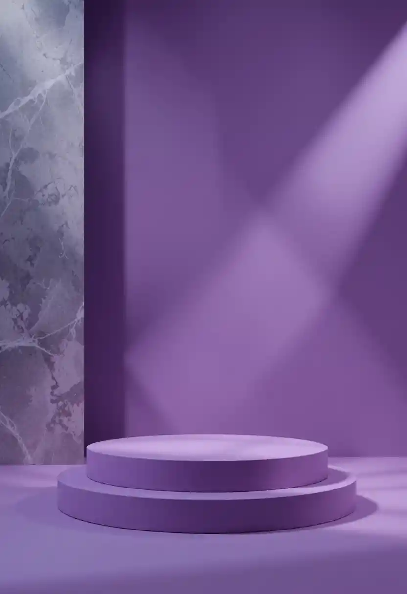 Purple product podium with spotlight in abstract setting