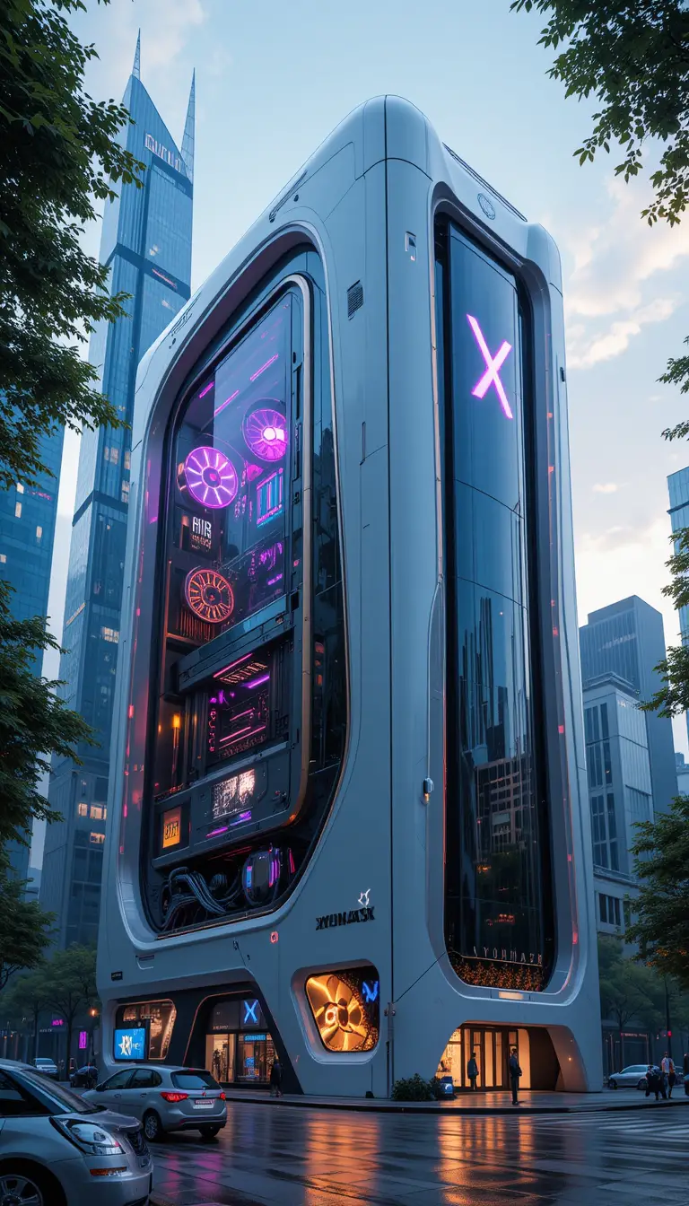Futuristic gaming tower building as urban architectural icon