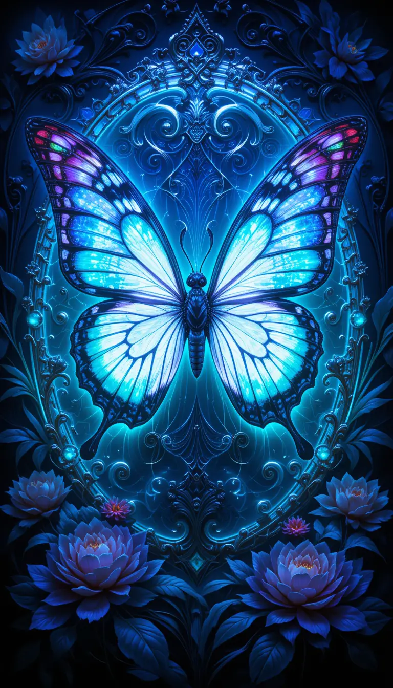 Luminous anime butterfly with stained glass crystal wings