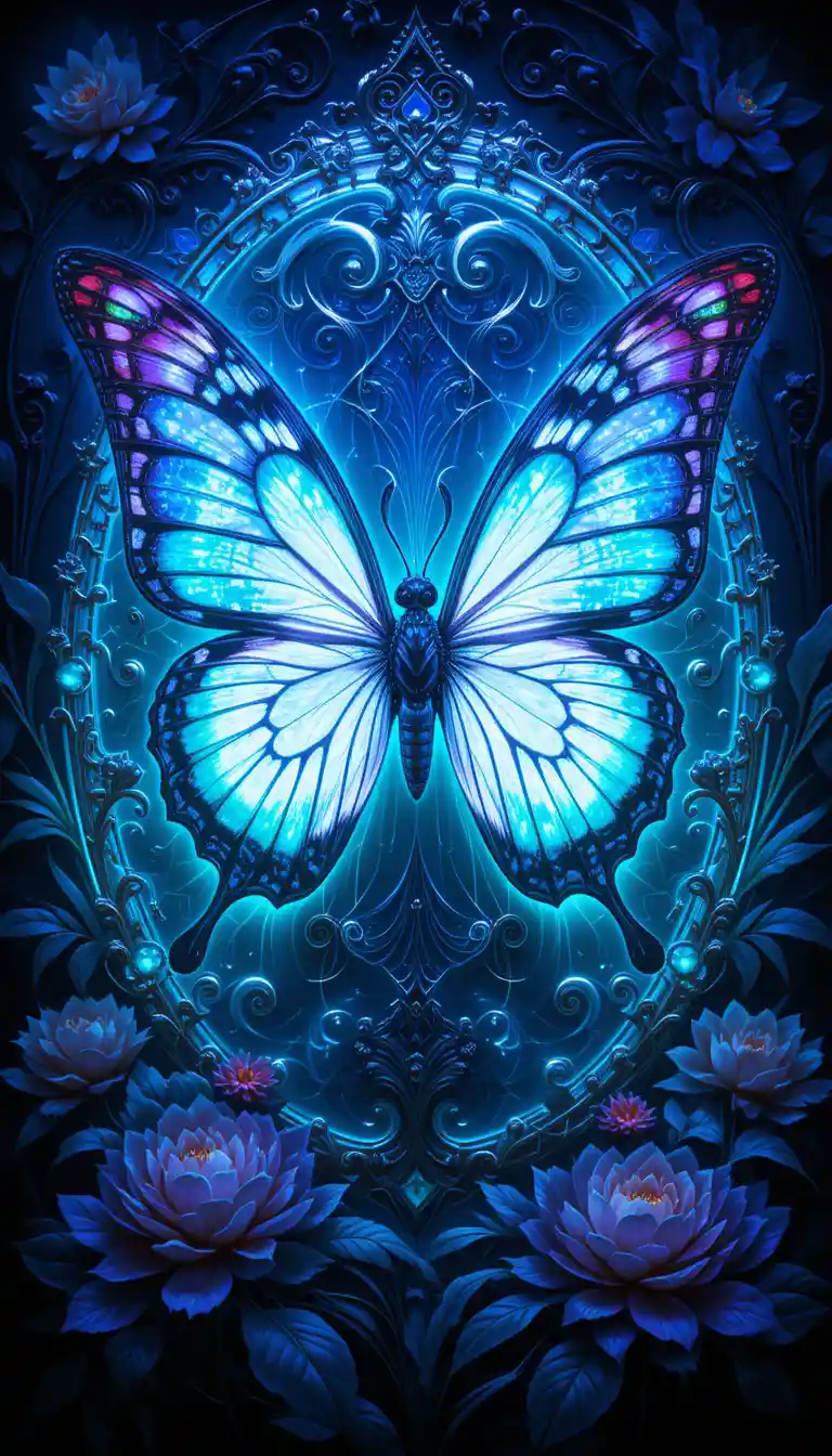 Luminous anime butterfly with stained glass crystal wings