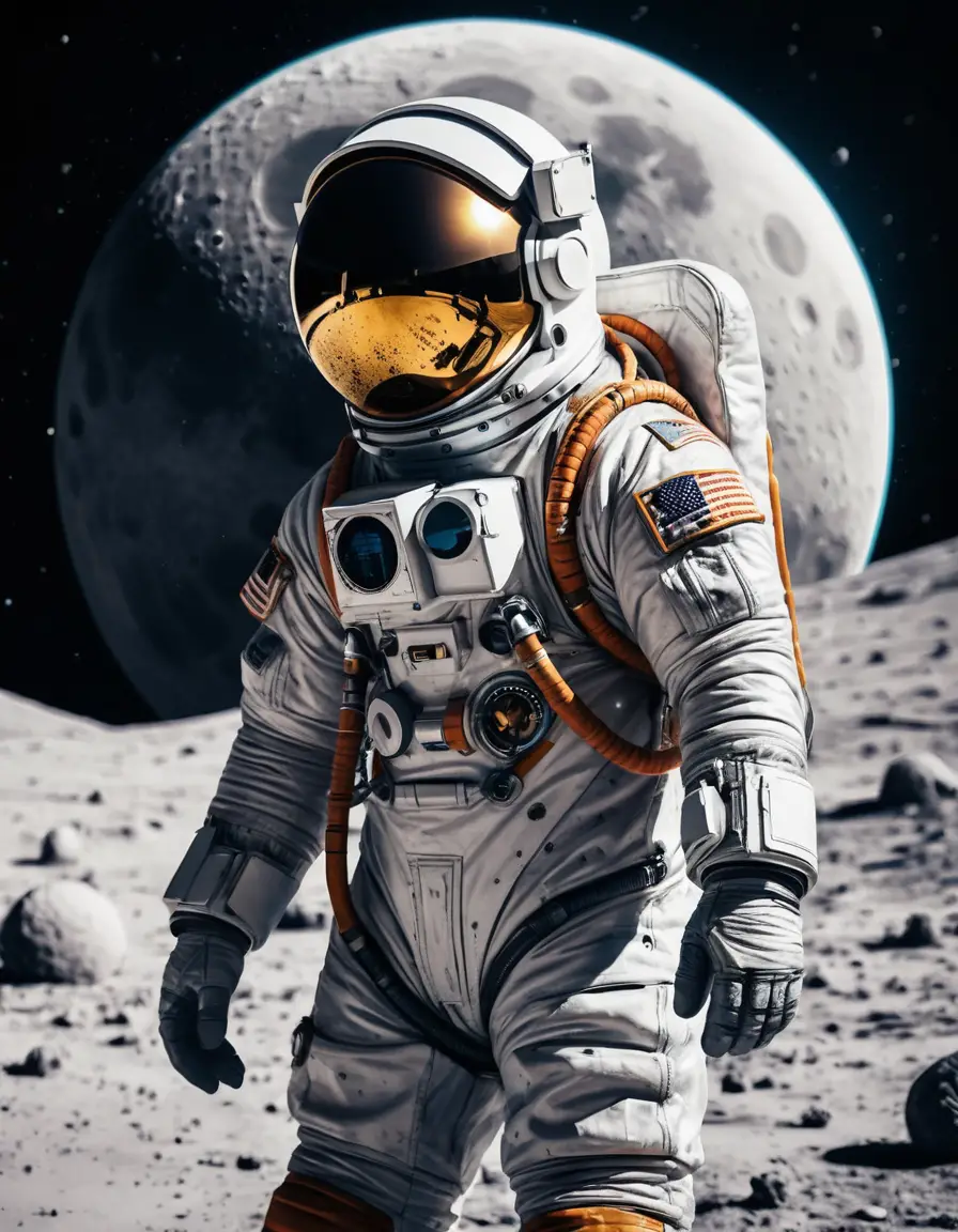 Astronaut In Futuristic Suit Standing On The Moon