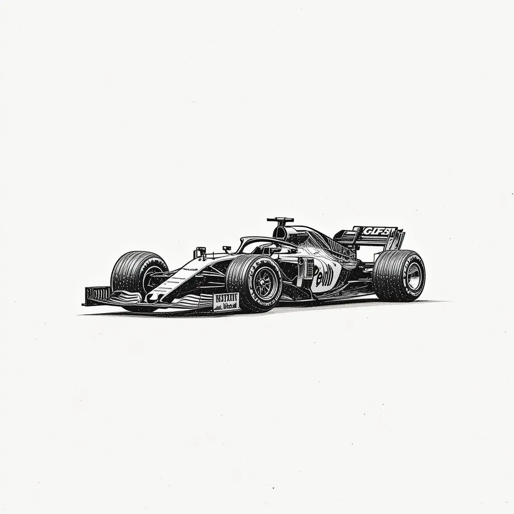 Minimal linocut illustration of a formula race car