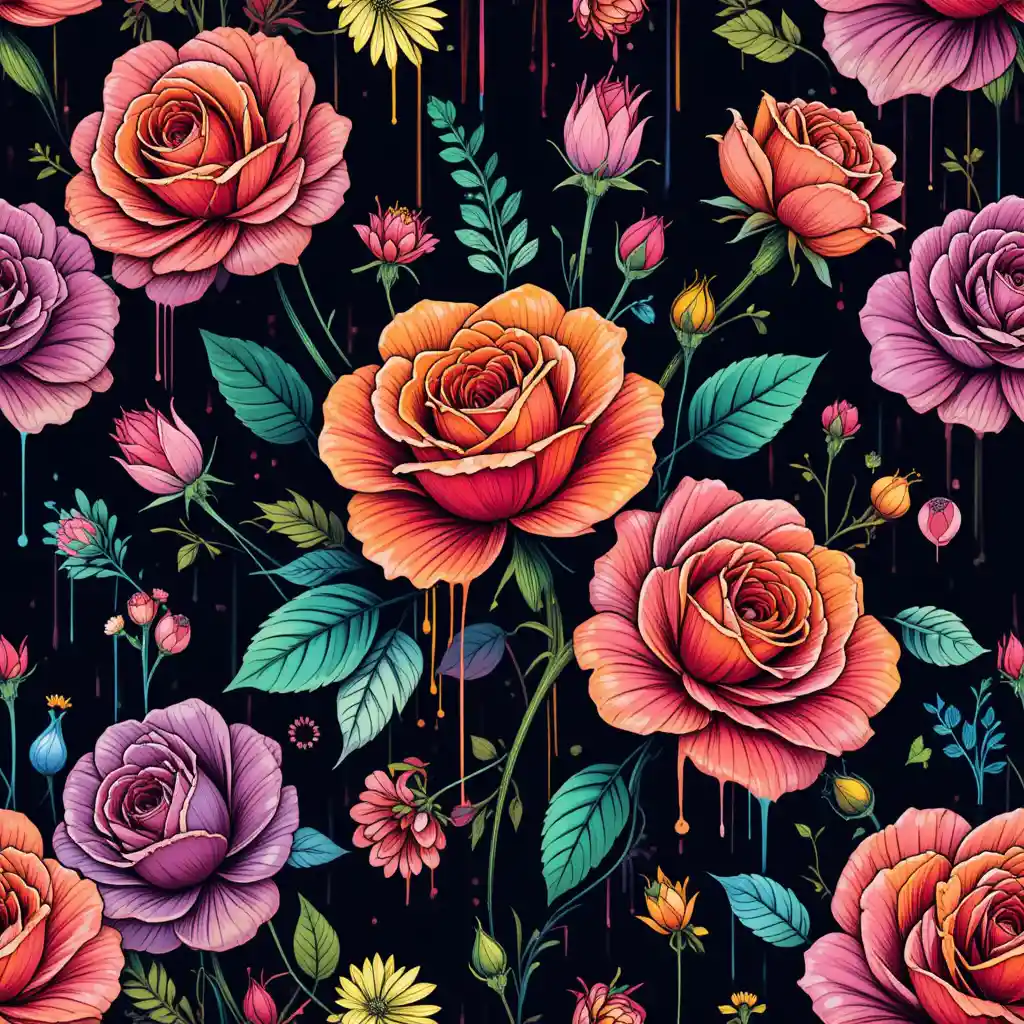 Colorful Wildflower Illustration With Smooth Seamless Pattern