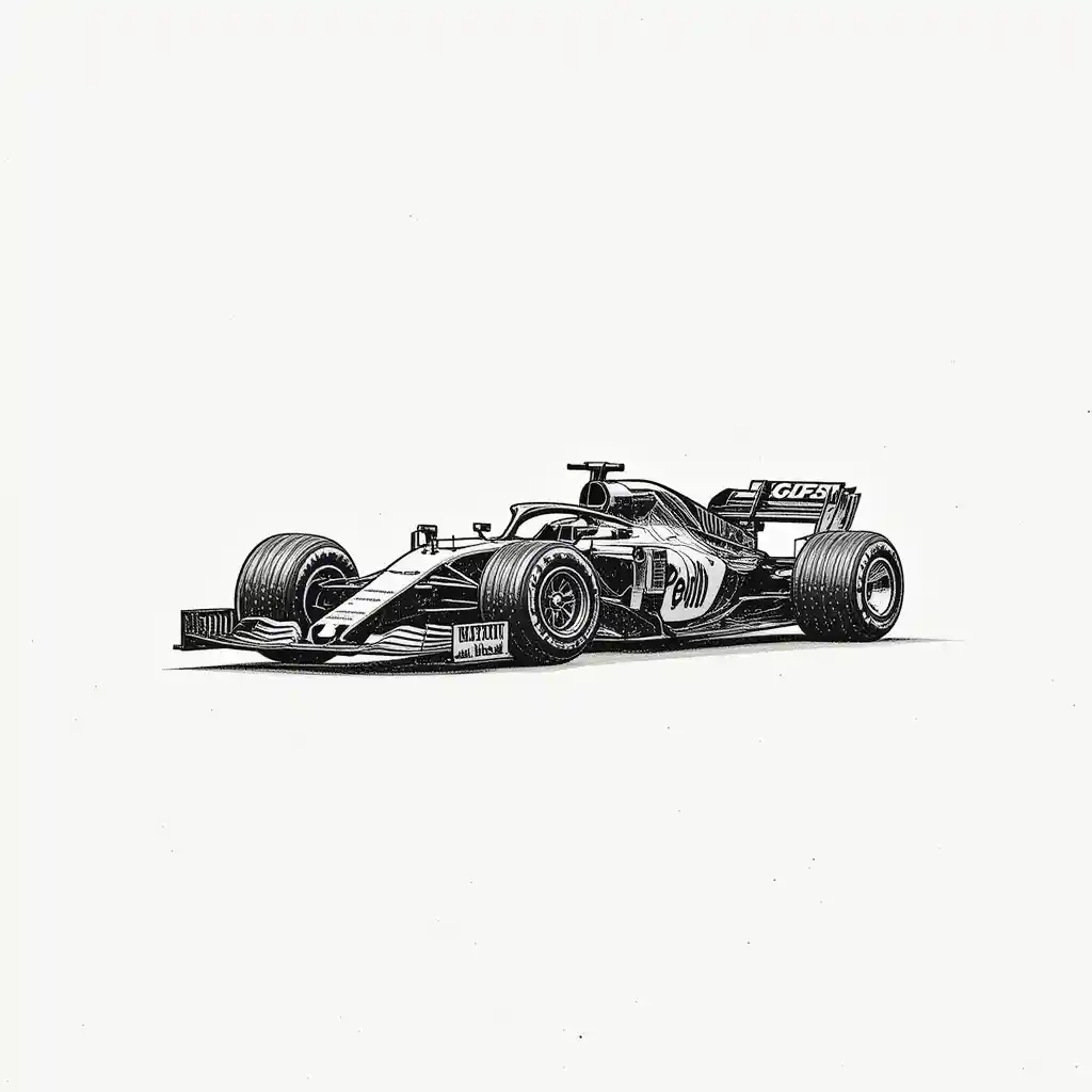 Minimal linocut illustration of a formula race car