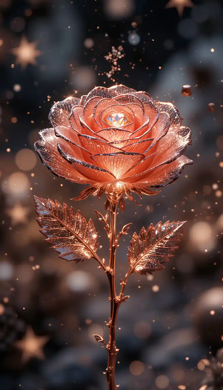 Glowing Rose Gold Light Sculpture With Diamond Core
