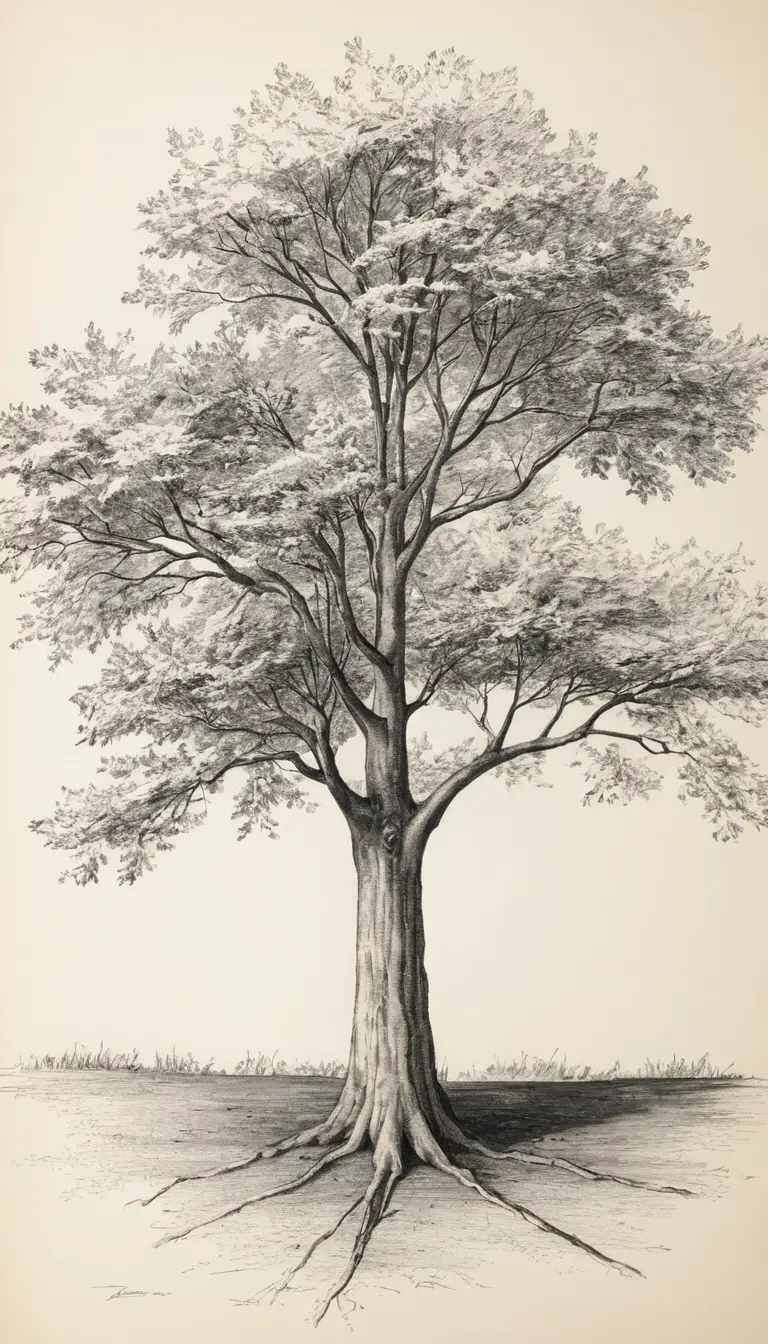Framed architectural tree sketch artwork for room decor