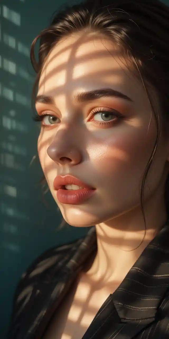 Woman portrait in warm window light with soft shadows