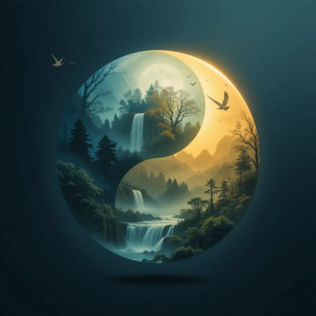 Elegant yin yang nature symbol with glowing contrast