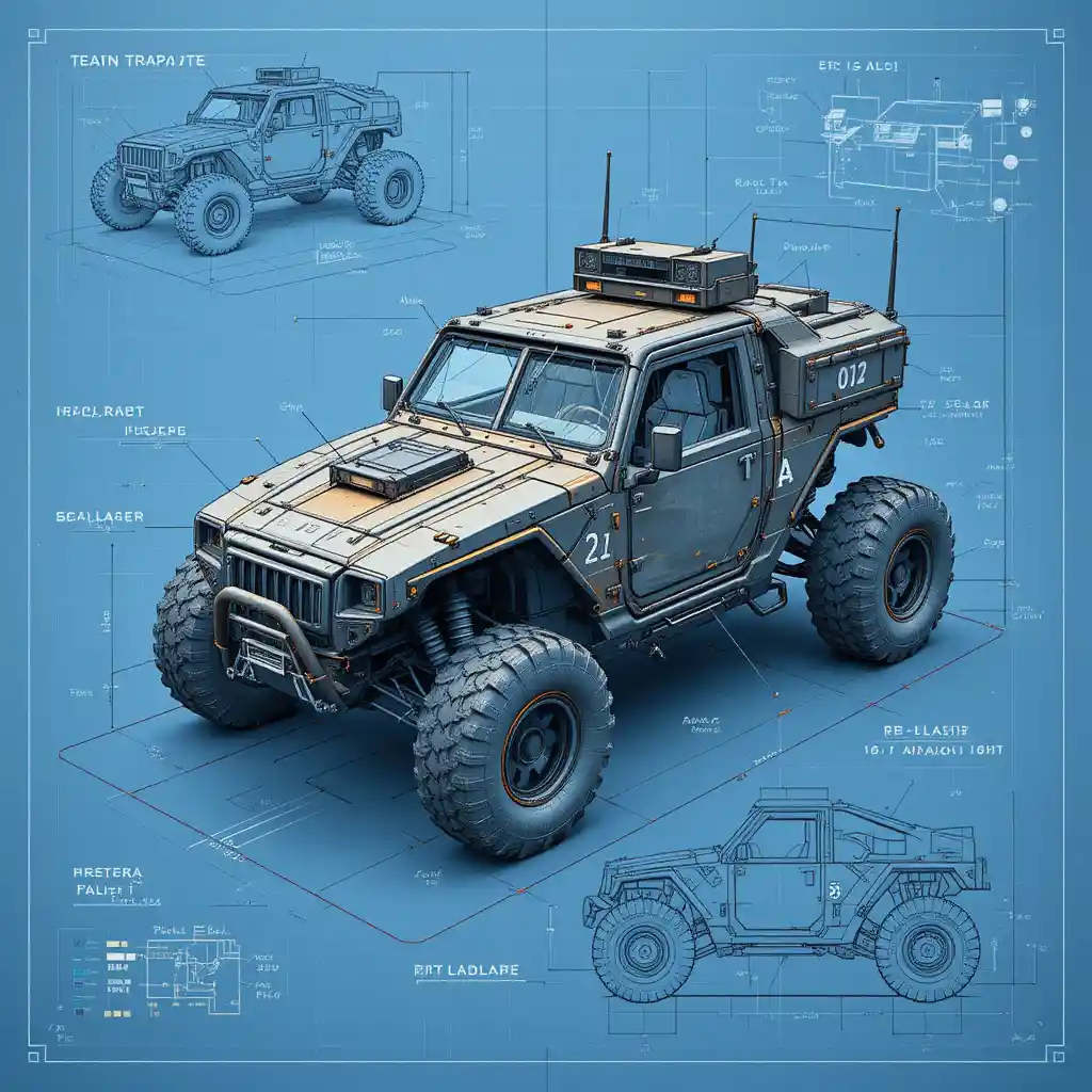 Futuristisches Militär-Offroad-Buggy Technisches Blueprint-Design