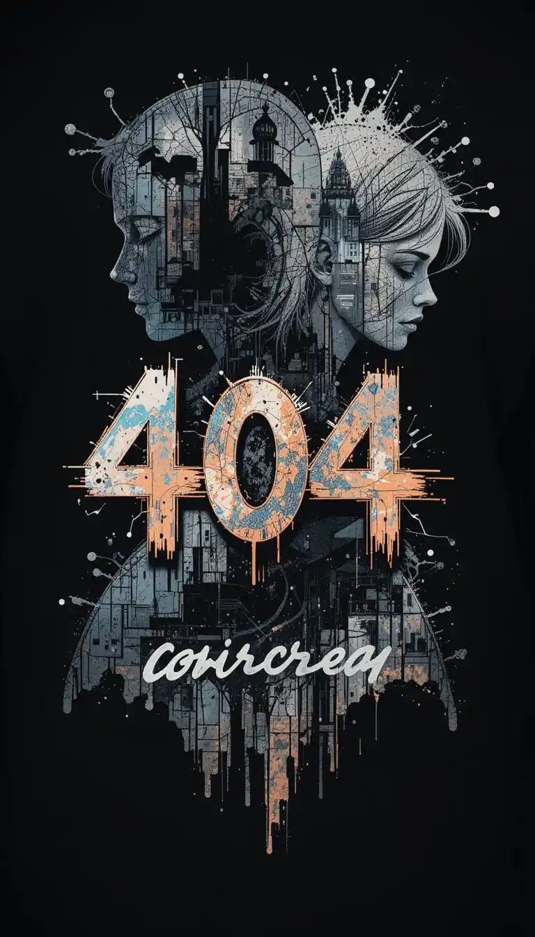 Double exposure graffiti silhouette with error 404 design