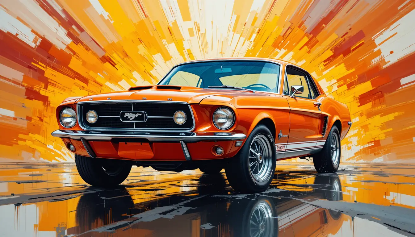 Orange 1967 Mustang With Explosive Abstract Color Burst