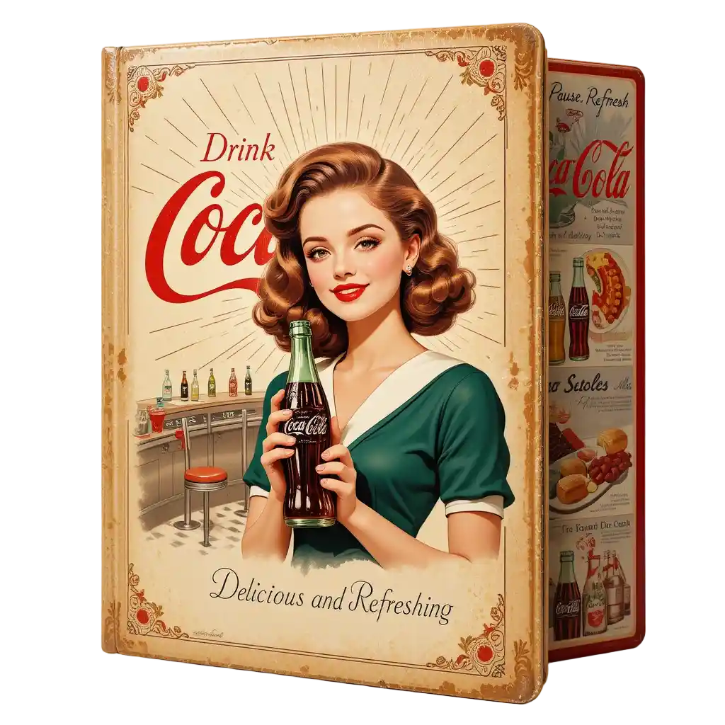 Vintage Coca Cola folder with cheerful woman illustration
