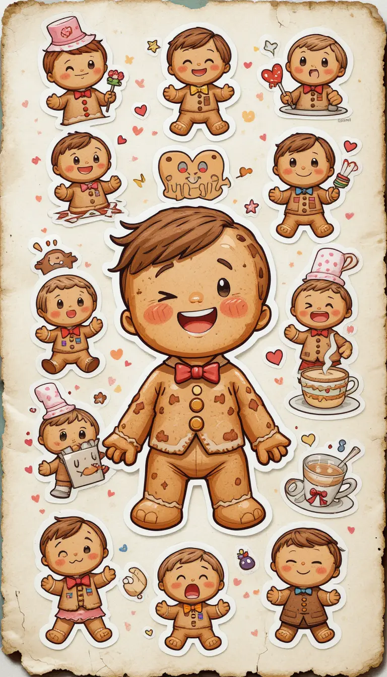 Expressive chibi cookie boy watercolor illustration on paper