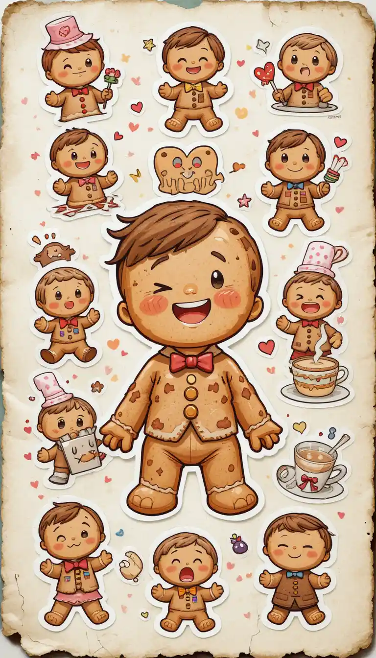 Expressive chibi cookie boy watercolor illustration on paper
