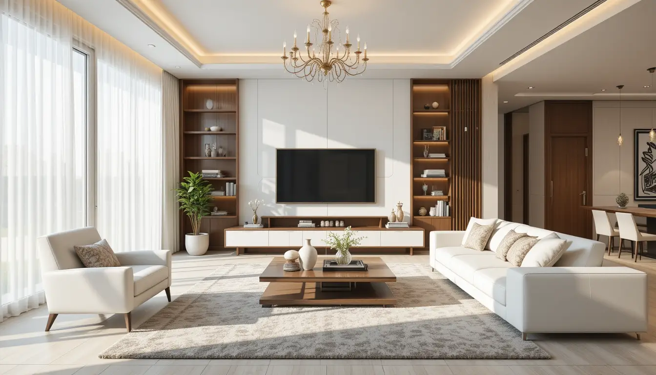 Luxurious modern living room with large tv and sofa set