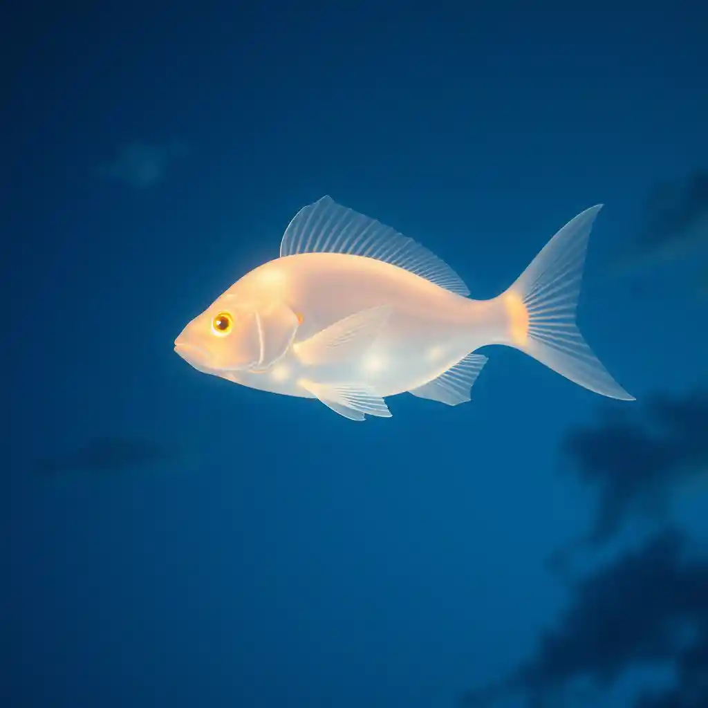 Glowing Translucent Fish Floating In A Surreal Twilight Sky